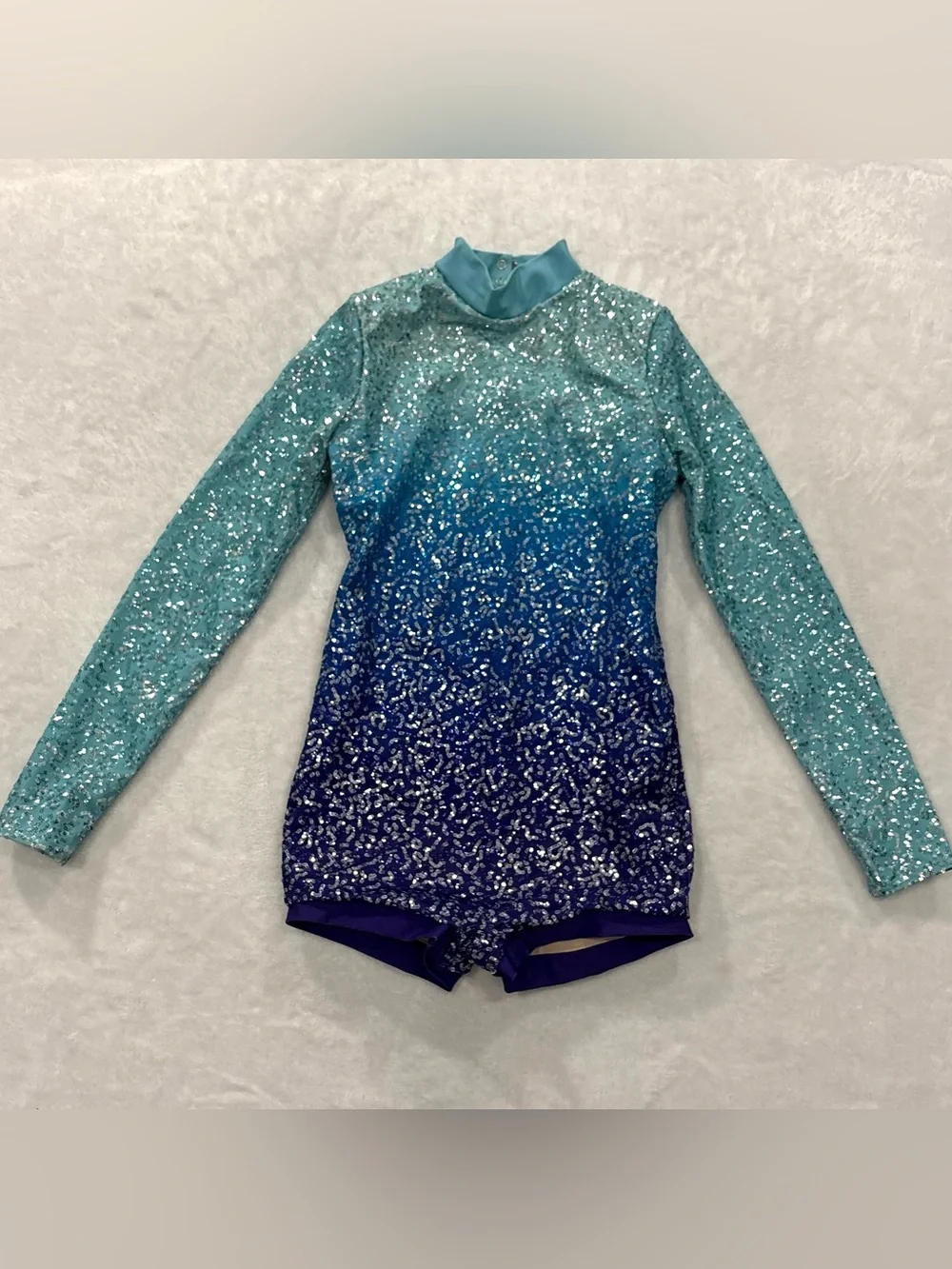 Weissman Chained to the Rhythm Blue Ombre Sequin Biketard Dance Costume Youth LC